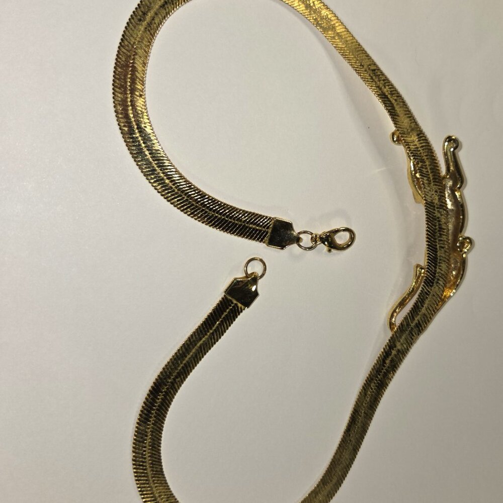 Leopard Panther Rhinestone Gold Tone Necklace - Picture 12 of 12